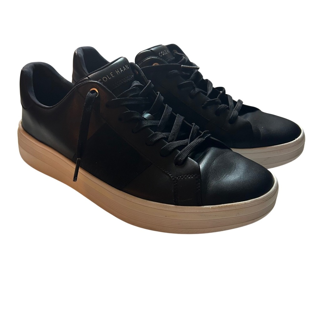 Cole Haan Grand Series Sneakers Men 11 Black Leather Comfort Walking Shoe Modern